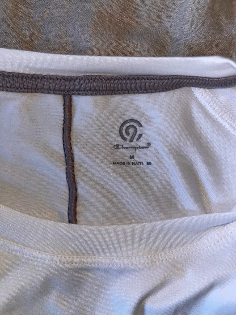 Champion White Athletic Tee with Gray Trim, Size Medium